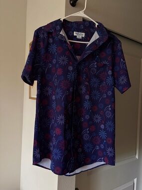 Mr.Swim Navy Button-Down firework print 4th of July shirt